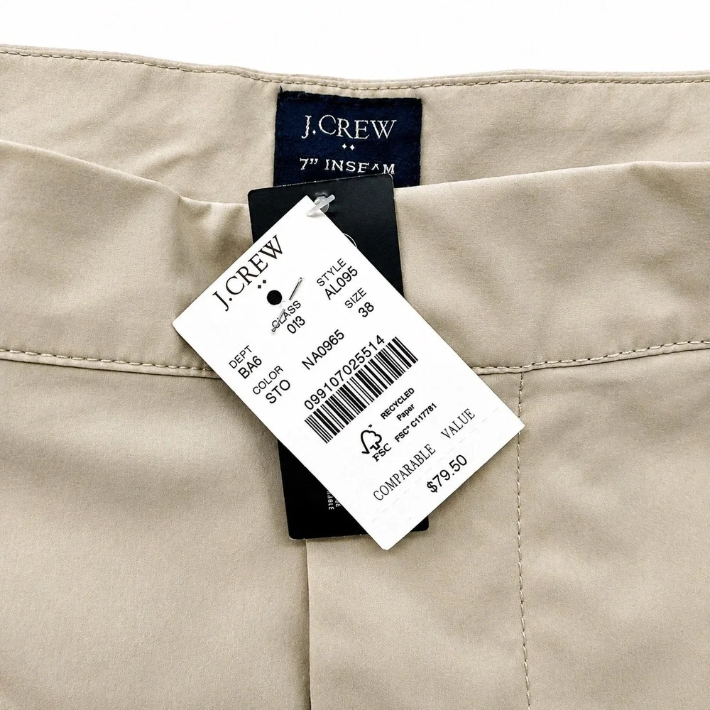 J.Crew Mens 7 Inch Tech Shorts Stone Beige Tan Size 38 NWT